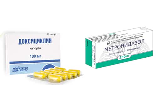 При лечении инфекционных заболеваний, вызываемых некоторыми видами возбудителей, требуется применение Доксициклина и метронидазола
